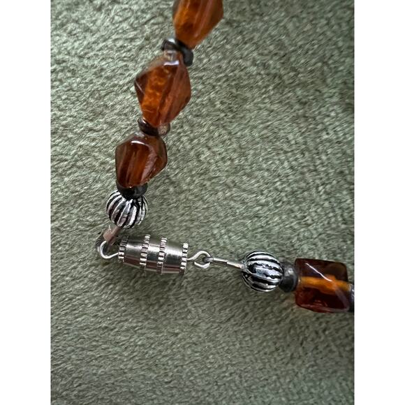 Boho Statement Necklace Mixed Beads Vintage Red & Turquoise pendant Handmade - Picture 6 of 7